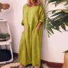 O Neck Cotton Long Sleeve Loose Plus Size Party Dress - Image 4