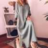 O Neck Cotton Long Sleeve Loose Plus Size Party Dress - Image 6