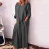 O Neck Cotton Long Sleeve Loose Plus Size Party Dress - Image 7