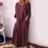 O Neck Cotton Long Sleeve Loose Plus Size Party Dress - Image 8