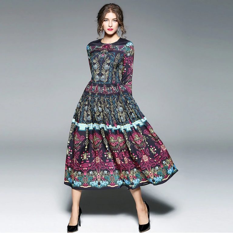 O-Neck Full sleeve Mid-Calf Maxi Dresses