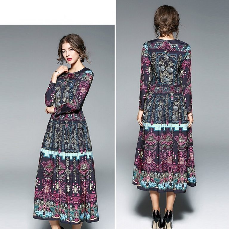 O-Neck Full sleeve Mid-Calf Maxi Dresses - Image 3