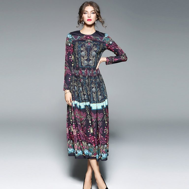 O-Neck Full sleeve Mid-Calf Maxi Dresses - Image 4