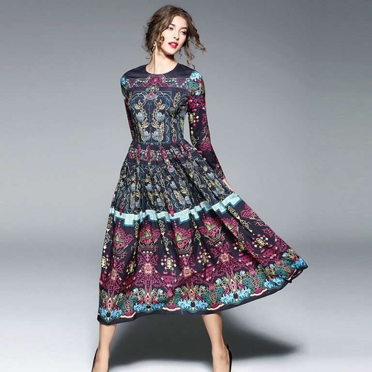 O-Neck Full sleeve Mid-Calf Maxi Dresses - Image 6