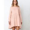 O Neck Loose Pleated Back Button Long Sleeve Mini Dress - Image 7