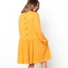O Neck Loose Pleated Back Button Long Sleeve Mini Dress - Image 5