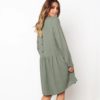 O Neck Loose Pleated Back Button Long Sleeve Mini Dress - Image 14