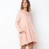 O Neck Loose Pleated Back Button Long Sleeve Mini Dress - Image 8