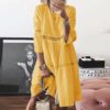 O Neck Three Quarter Sleeve Plus Size Party Dress - Image 3