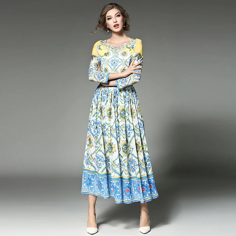 O-neck Sweet A-Line Maxi Dress