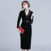 Office lady Velvet bodycon midi dress