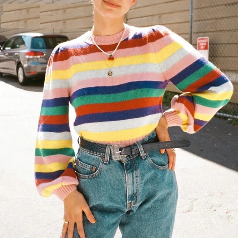 Rainbow Striped Pullover Sweater