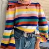 Rainbow Striped Pullover Sweater - Image 2