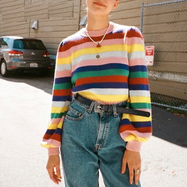 Rainbow Striped Pullover Sweater - Image 4