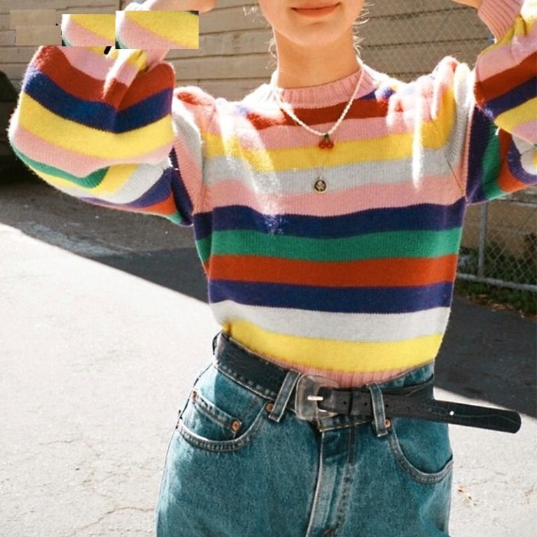 Rainbow Striped Pullover Sweater - Image 3
