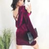 Sexy Backless Cross Bandage Velvet O-neck Bodycon Dress - Image 6