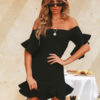 Sexy Bodycon Bell Sleeves Short Dress - Image 4