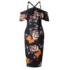 Sexy Floral Print Ruffles Halter Sheath Dress - Image 13