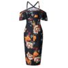 Sexy Floral Print Ruffles Halter Sheath Dress - Image 14