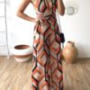 Sexy Geometric Lace-up Sleeveless Maxi Dress