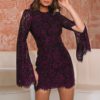 Sexy Hollow Out O Neck Long Sleeve Bodycon Party Dress - Image 5