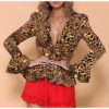Sexy Leopard Print Feminino Ruffles Wrap Blouses Top
