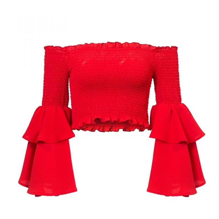 Sexy Ruffle Butterfly Long Sleeve Beach Crop Top