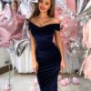 Sexy Slash Neck Off Shoulder Elegant Velvet Bodycon Dress