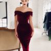 Sexy Slash Neck Off Shoulder Elegant Velvet Bodycon Dress - Image 3