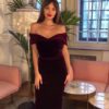 Sexy Slash Neck Off Shoulder Elegant Velvet Bodycon Dress - Image 5