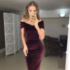 Sexy Slash Neck Off Shoulder Elegant Velvet Bodycon Dress - Image 6
