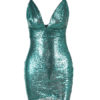 Sexy V Neck Glitter Sequins Spaghetti Straps Pencil Dress - Image 6