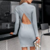 Vintage long sleeve slim fit  Sexy backless knitted dress