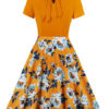 Short Sleeves Embellished Collar Swing Dress