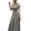 Sleeveless Pleated U Neck Long Dresses