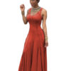 Sleeveless Pleated U Neck Long Dresses - Image 2