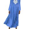 Solid Color Embroidery Short Sleeve V-neck Casual Maxi Dress