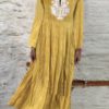 Solid Color Embroidery Short Sleeve V-neck Casual Maxi Dress - Image 4