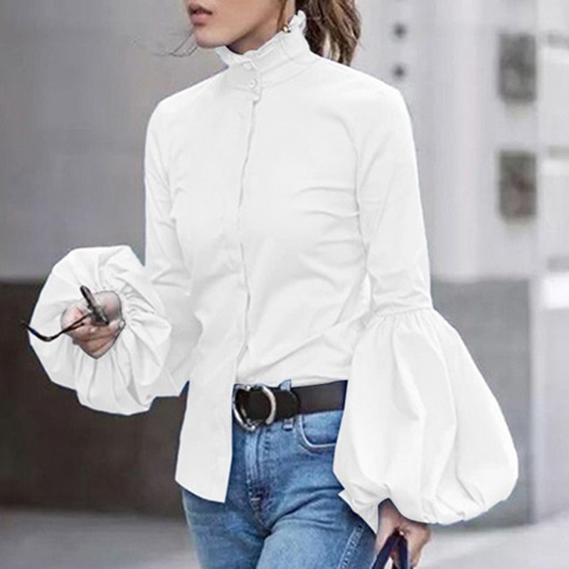 Stand Collar Lantern Long Sleeve Elegant Fashion Tops - Image 2