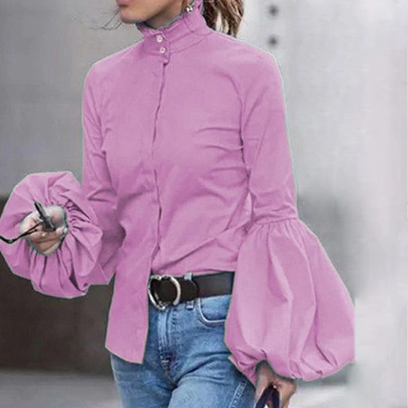 Stand Collar Lantern Long Sleeve Elegant Fashion Tops - Image 6