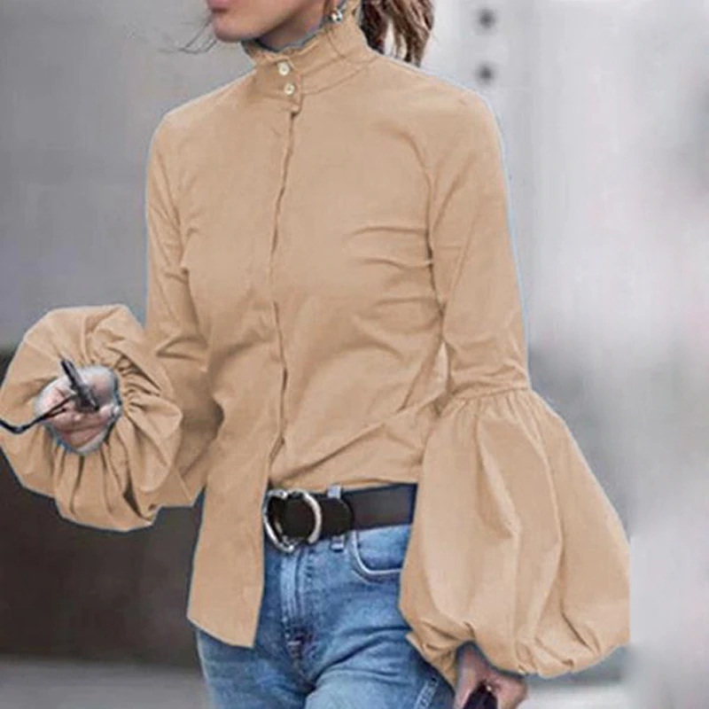 Stand Collar Lantern Long Sleeve Elegant Fashion Tops - Image 7