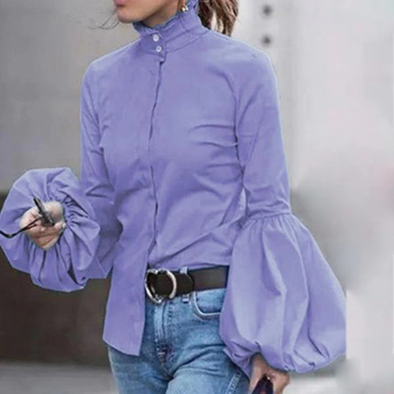 Stand Collar Lantern Long Sleeve Elegant Fashion Tops - Image 8