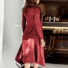 Turtleneck Warm Casual Long Sleeve Solid Maxi Party Dress - Image 4