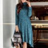 Turtleneck Warm Casual Long Sleeve Solid Maxi Party Dress - Image 8
