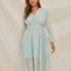 V Neck Button Irregular Hem Swing Dress - Image 2