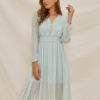 V Neck Button Irregular Hem Swing Dress - Image 5
