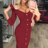 V Neck  Fashion Ruffled Long Sleeve Elegant Party Dress