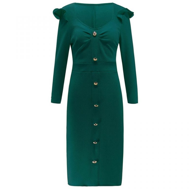V Neck  Fashion Ruffled Long Sleeve Elegant Party Dress - Image 15