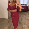 V Neck  Fashion Ruffled Long Sleeve Elegant Party Dress - Image 2