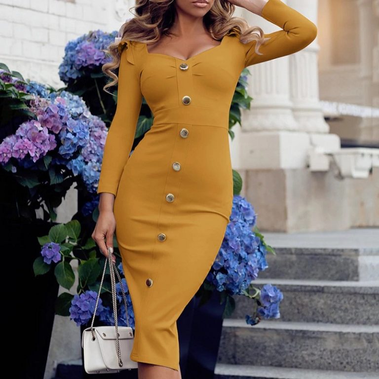 V Neck  Fashion Ruffled Long Sleeve Elegant Party Dress - Image 6